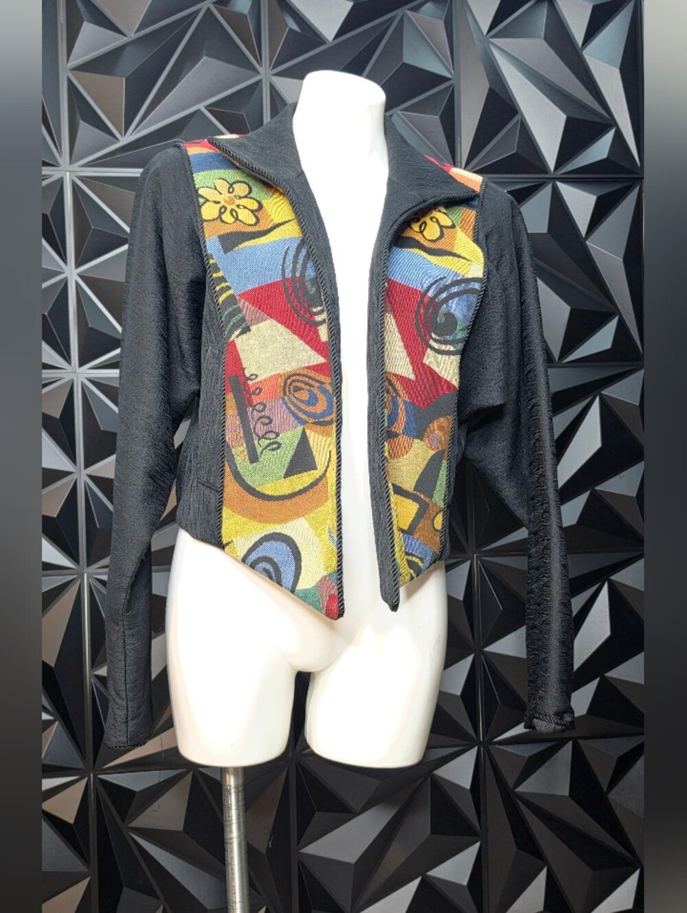 Open front Jacket with Multicolor Abstract Panel